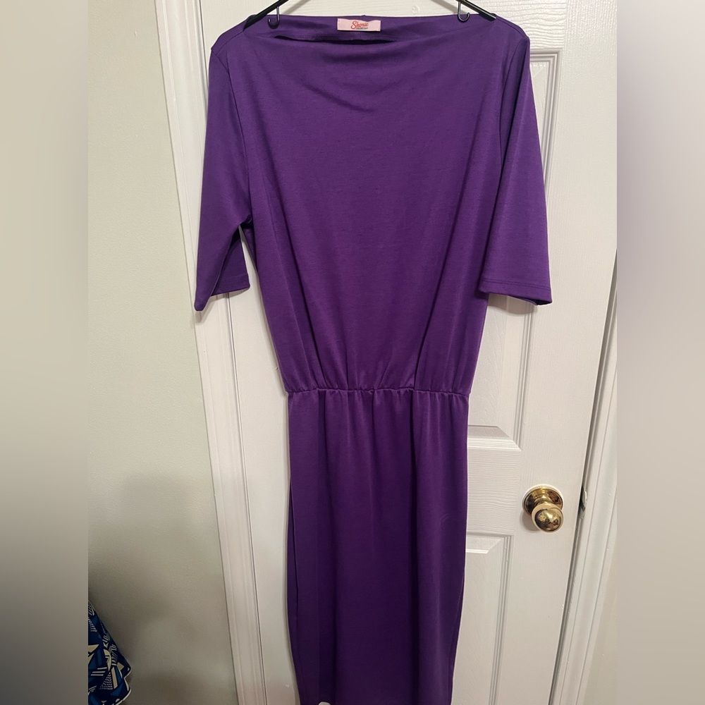 Purple Knit Midi Dress -1XLARGE